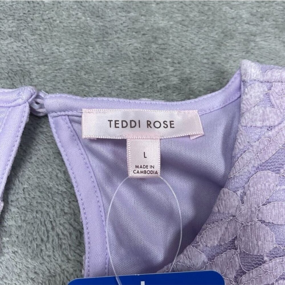 Teddi Rose Purple Lace Short-Sleeve Top Keyhole Back Large d1009 - Picture 2 of 8